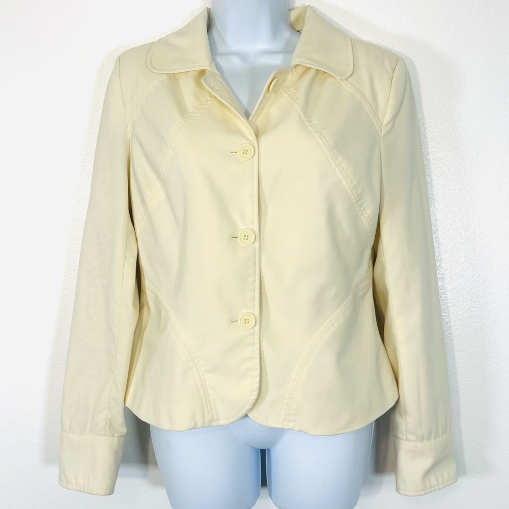 Chadwicks Women's Classic Cream Tailored Button Front Office Church Blazer Sz8
